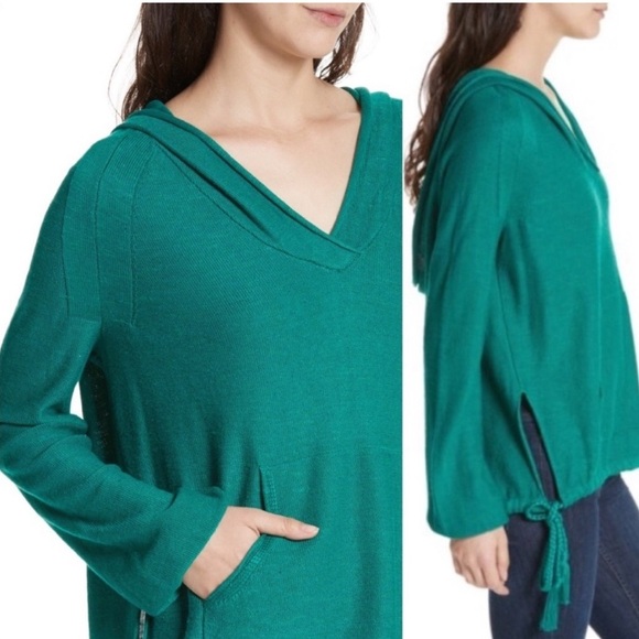 Free People Optimistic Green Side Tie Knit V-Neck Pullover Hoodie small - Picture 11 of 11